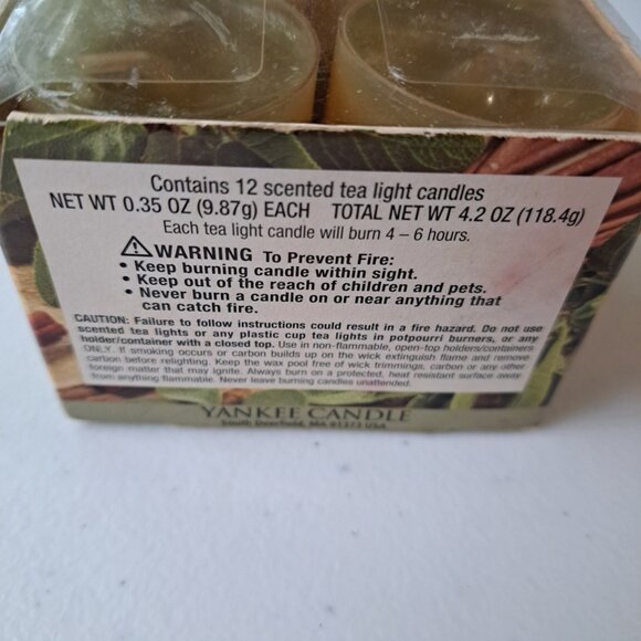 Box of 12 Yankee Candle Tea Lights Sage & Cinnamon Scented Wax Retired NOS - Picture 2 of 6